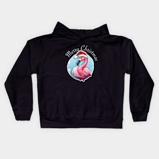 Pink Flamingo Wearing Santa Hat - Merry Christmas (White Lettering) Kids Hoodie